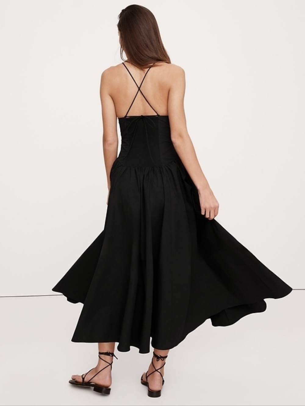 Banana Republic Stretch-Cotton Poplin Maxi Dress Black NWT - Picture 3 of 5
